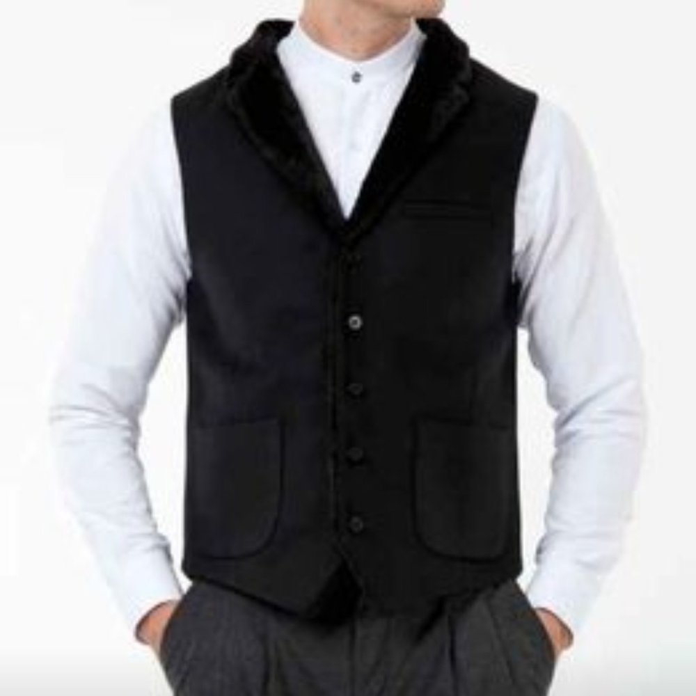 JACK Martin Black Flannel Waist Coat 5 buttons patch pockets